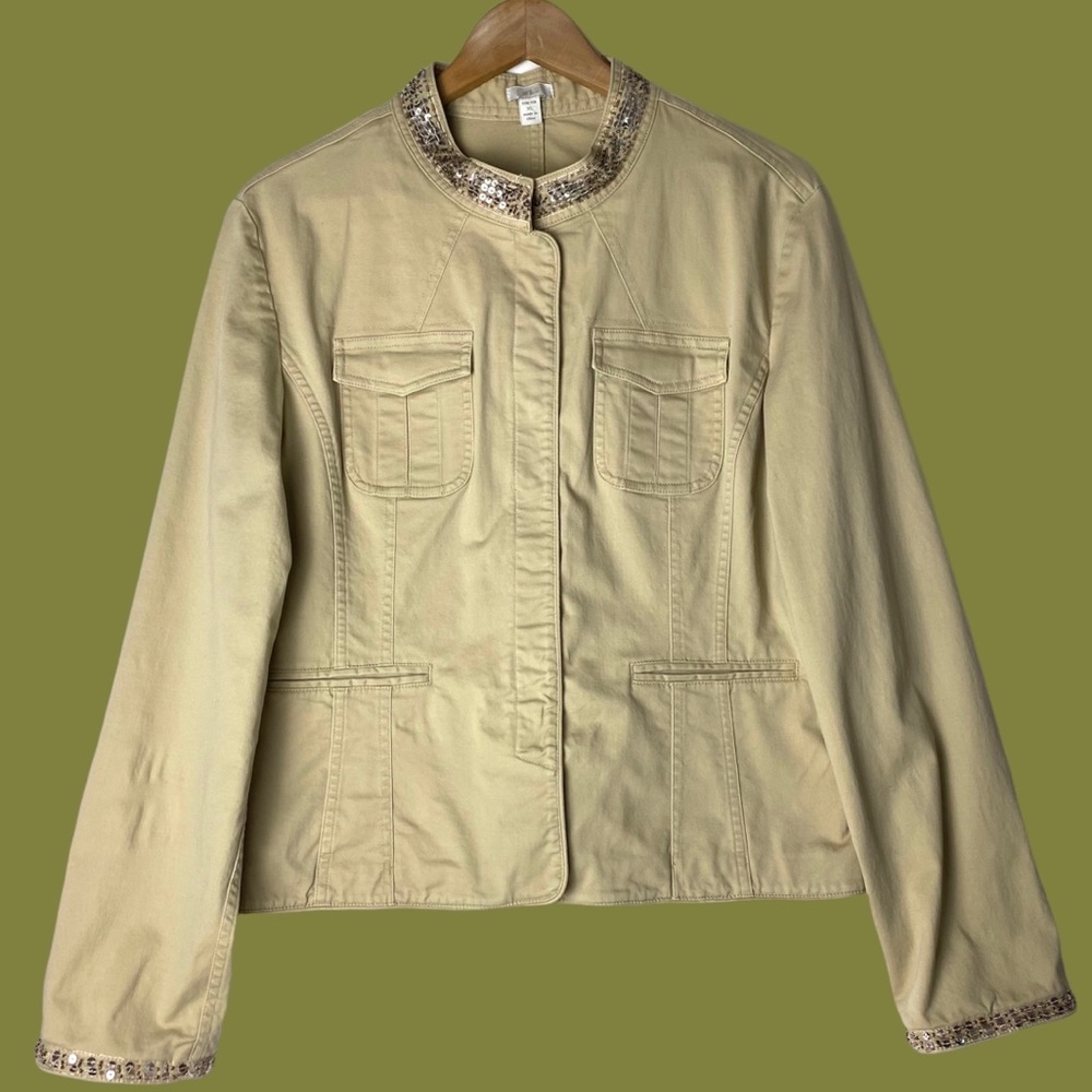 Y2K SEQUIN DETAIL BEIGE LONG SLEEVE JACKET✨ [102]